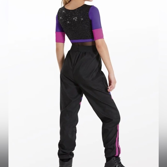 Weissman Dance Costume Style ‘Stay’ 2 Piece Leotard and Pants Purple Black NEW - Picture 5 of 10
